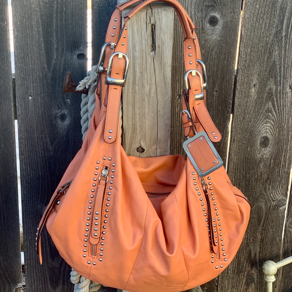 b. makowsky Coral Leather Hobo with Stud and Buckle Details - Picture 2 of 14